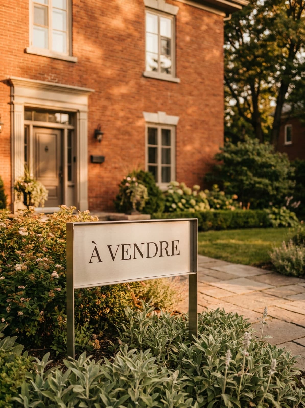 Pancarte À vendre devant une maison québécoise